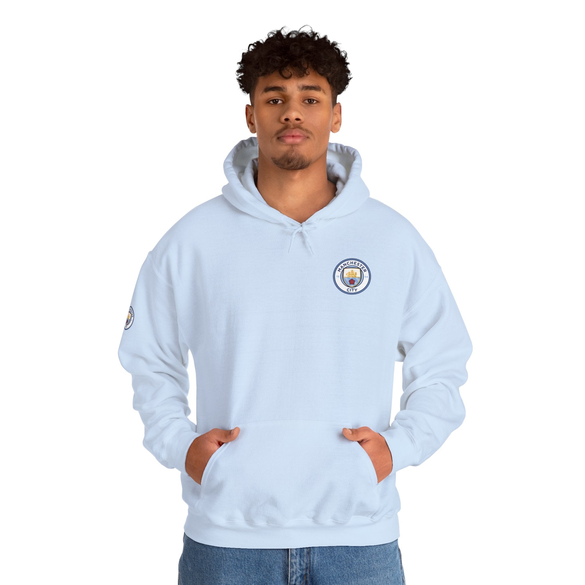 Manchester City Hoodie — Minimal Crest Logo Back Text Pullover - Etna Gift