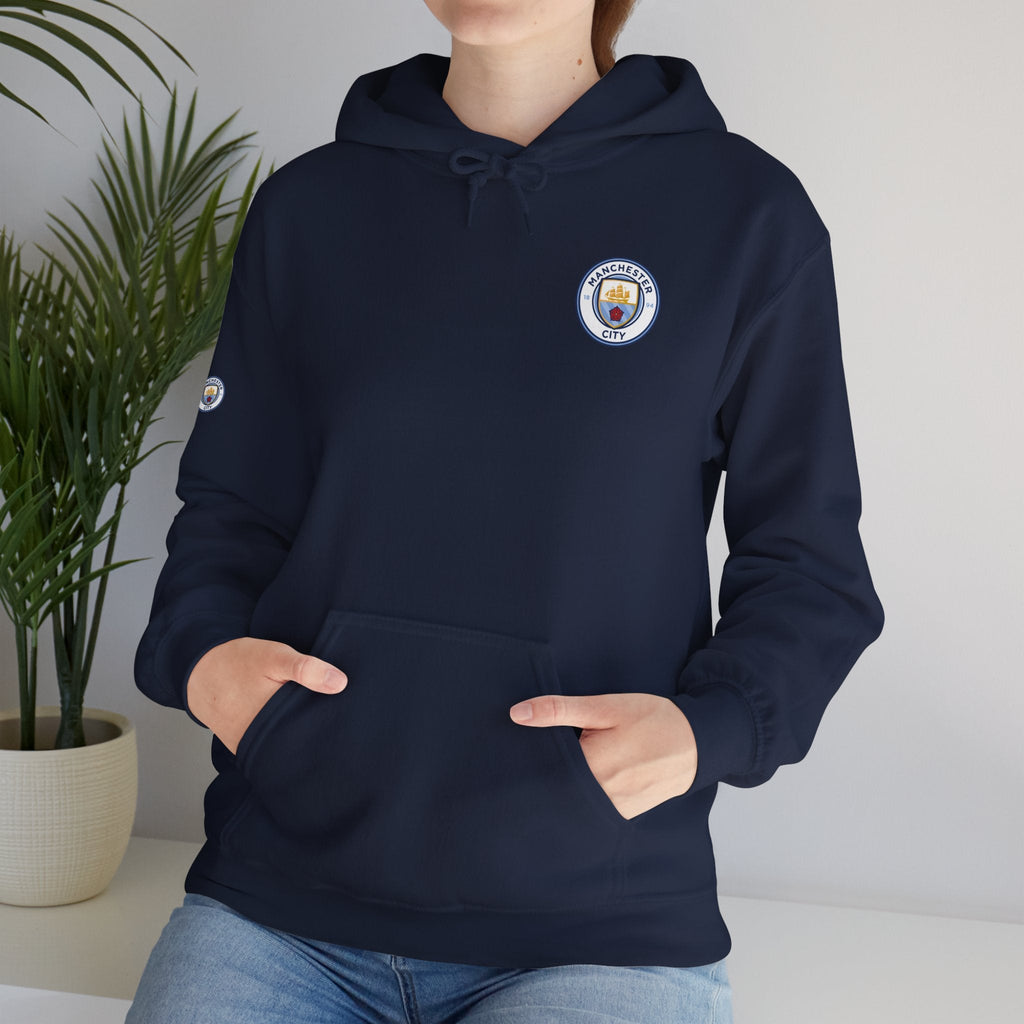 Manchester City Hoodie — Minimal Crest Logo Back Text Pullover - Etna Gift