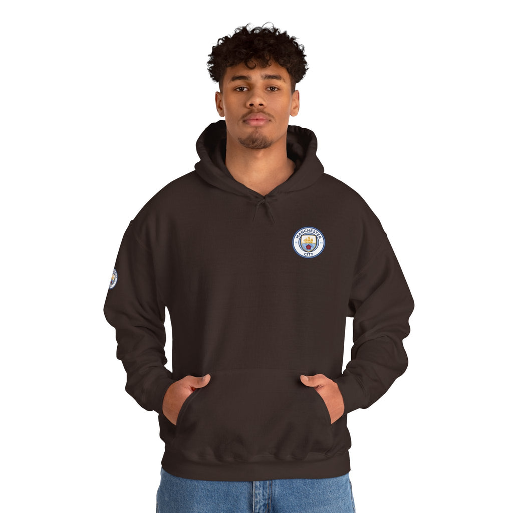 Manchester City Hoodie — Minimal Crest Logo Back Text Pullover - Etna Gift