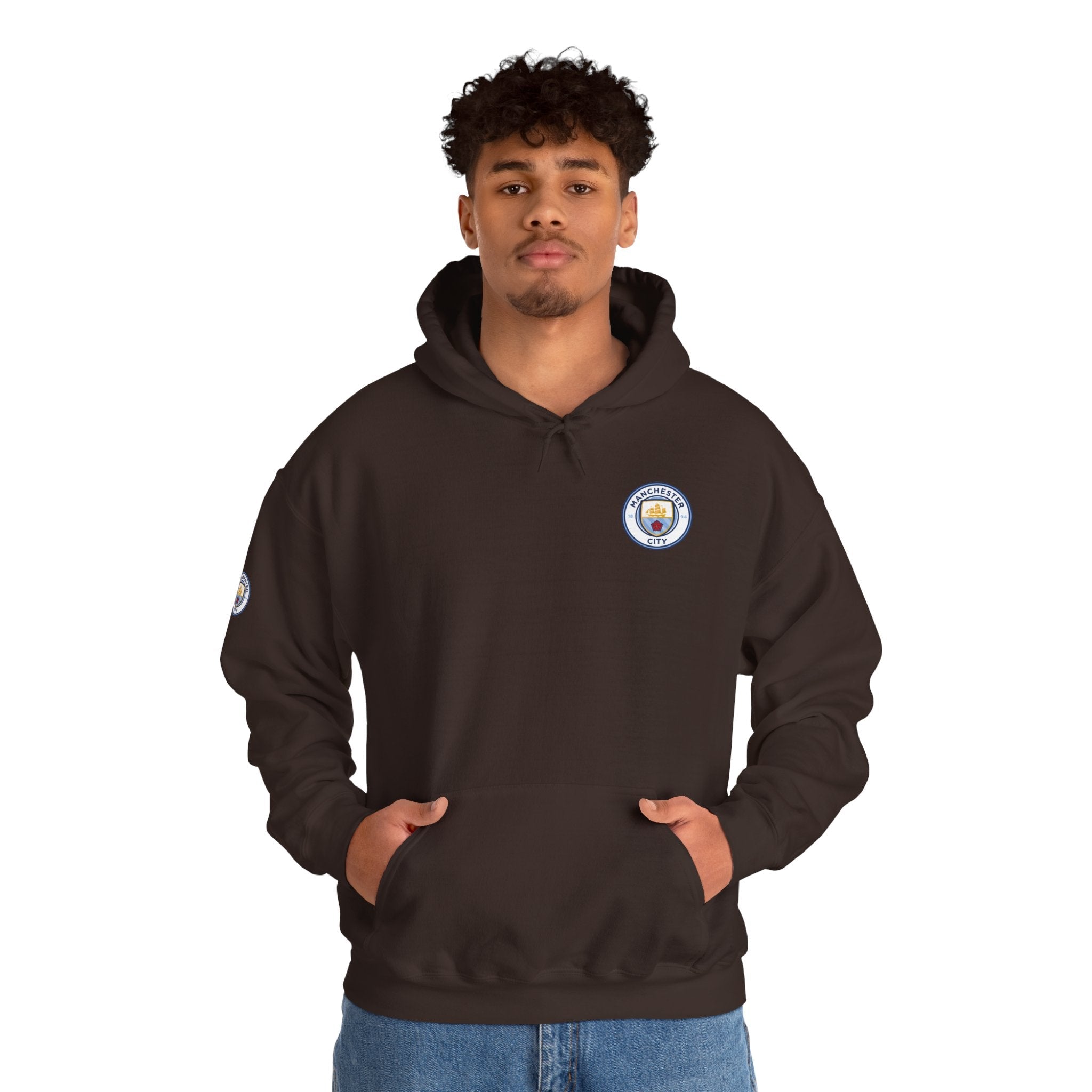 Manchester City Hoodie — Minimal Crest Logo Back Text Pullover - Etna Gift