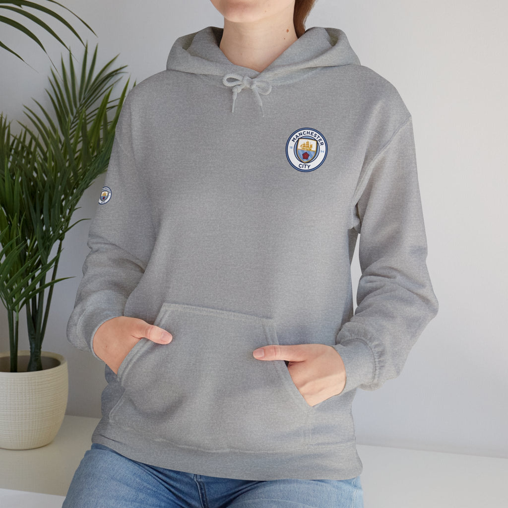 Manchester City Hoodie — Minimal Crest Logo Back Text Pullover - Etna Gift