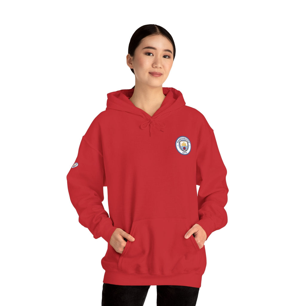 Manchester City Hoodie — Minimal Crest Logo Back Text Pullover - Etna Gift