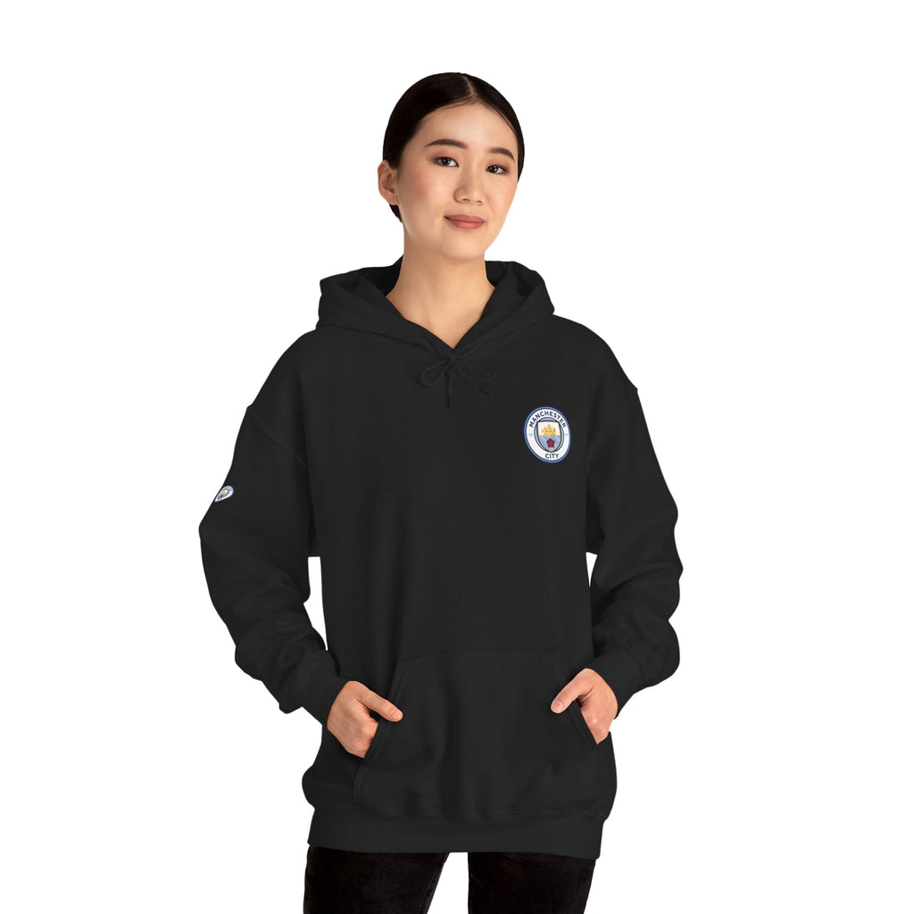 Manchester City Hoodie — Minimal Crest Logo Back Text Pullover - Etna Gift