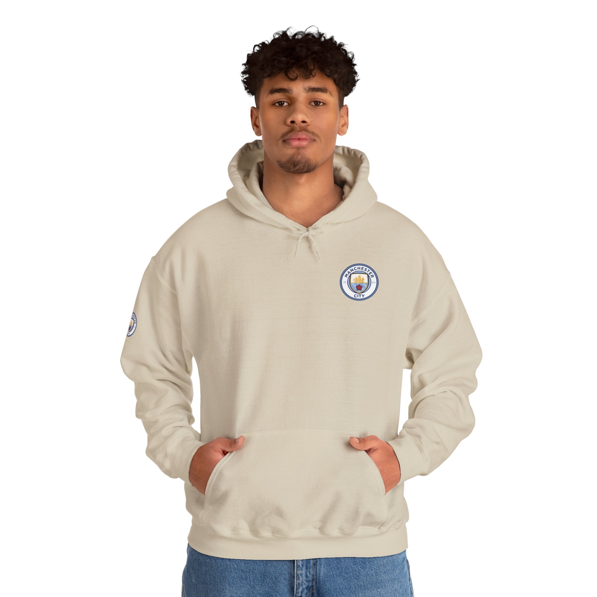 Manchester City Hoodie — Minimal Crest Logo Back Text Pullover - Etna Gift