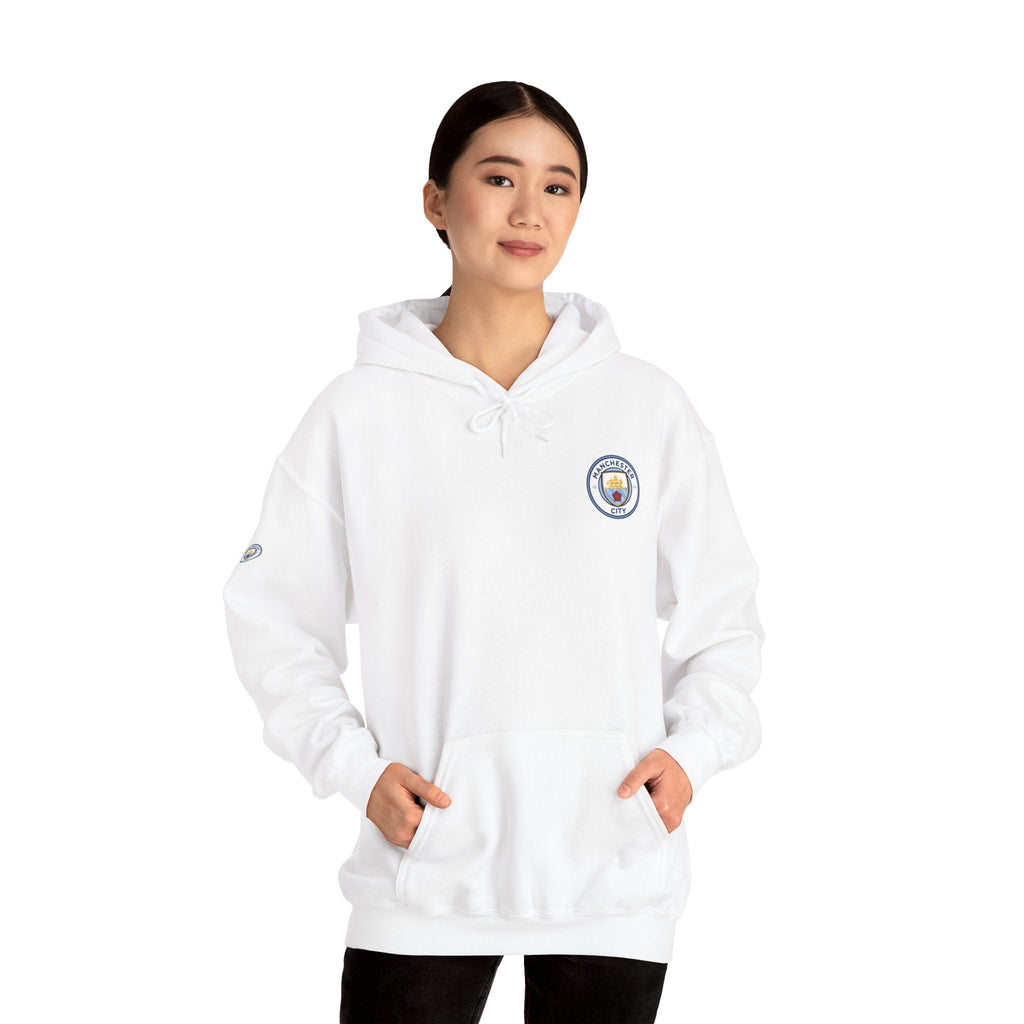Manchester City Hoodie — Minimal Crest Logo Back Text Pullover - Etna Gift