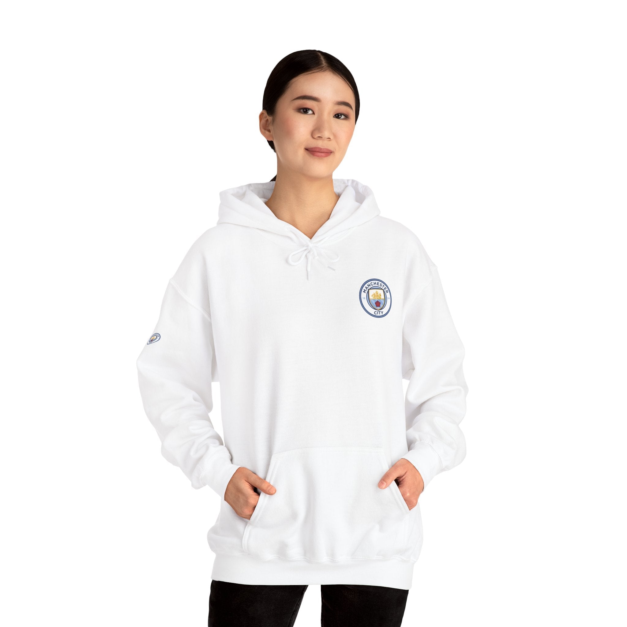 Manchester City Hoodie — Minimal Crest Logo Back Text Pullover - Etna Gift