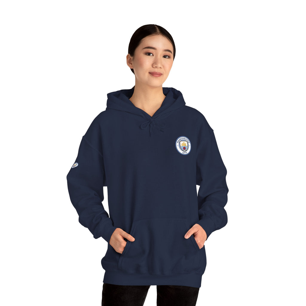 Manchester City Hoodie — Minimal Crest Logo Back Text Pullover - Etna Gift