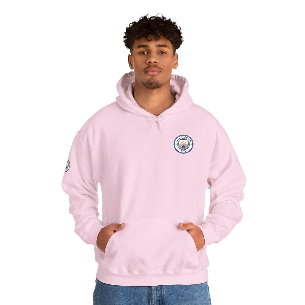 Manchester City Hoodie — Minimal Crest Logo Back Text Pullover - Etna Gift