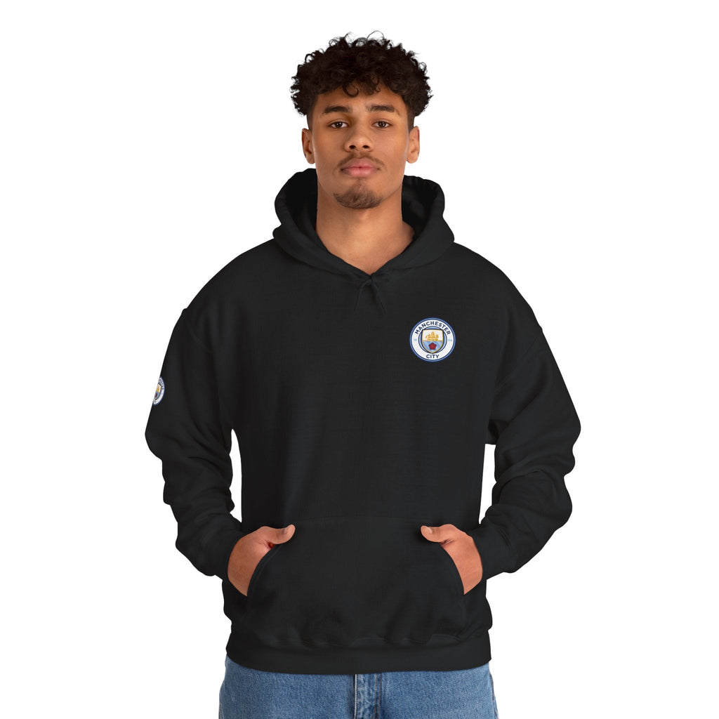 Manchester City Hoodie — Minimal Crest Logo Back Text Pullover - Etna Gift