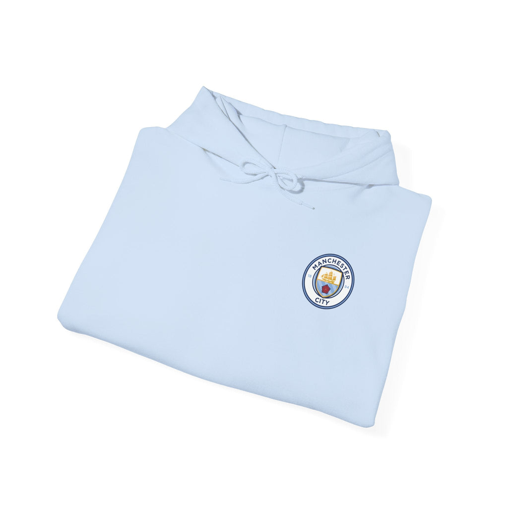 Manchester City Hoodie — Minimal Crest Logo Back Text Pullover - Etna Gift