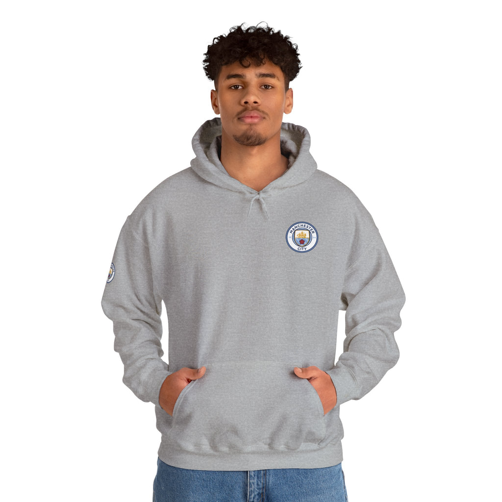 Manchester City Hoodie — Minimal Crest Logo Back Text Pullover - Etna Gift
