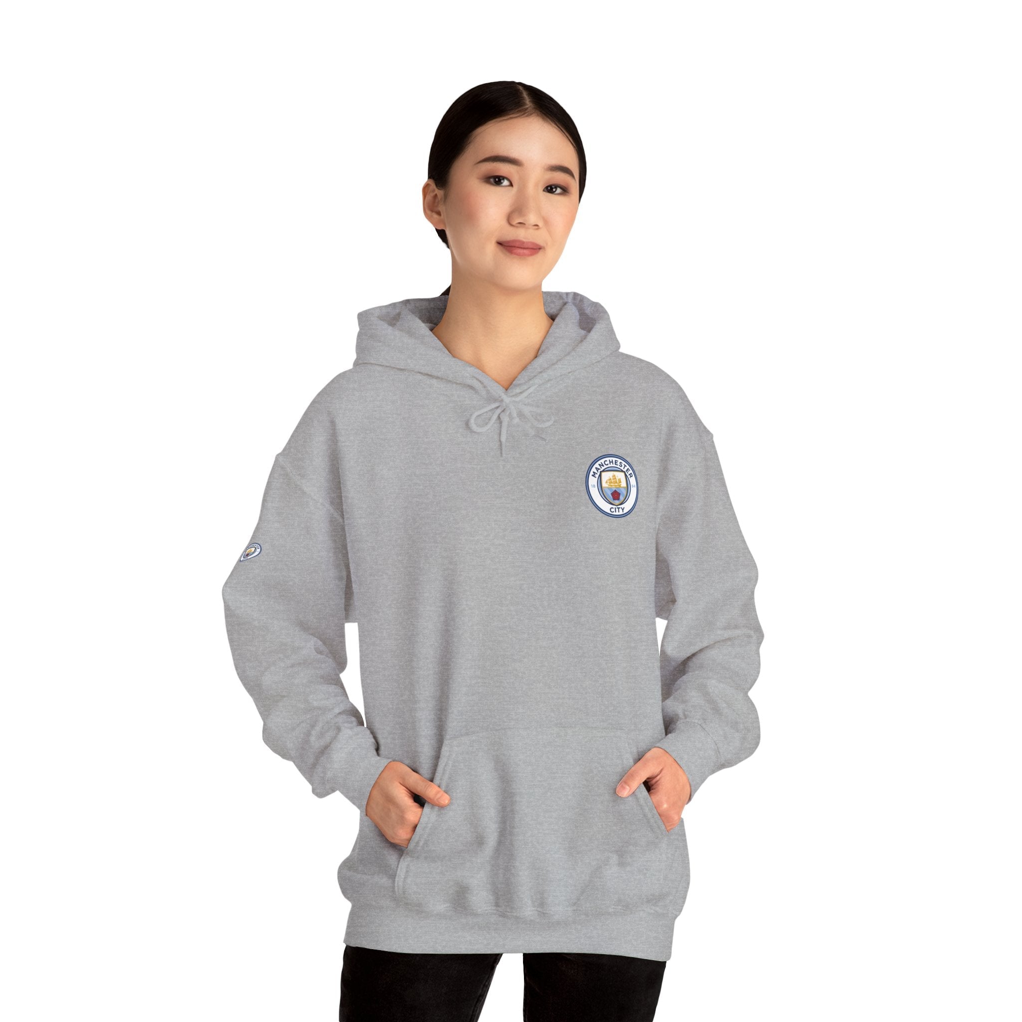 Manchester City Hoodie — Minimal Crest Logo Back Text Pullover - Etna Gift