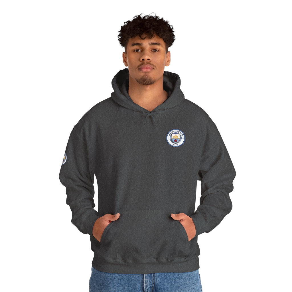 Manchester City Hoodie — Minimal Crest Logo Back Text Pullover - Etna Gift