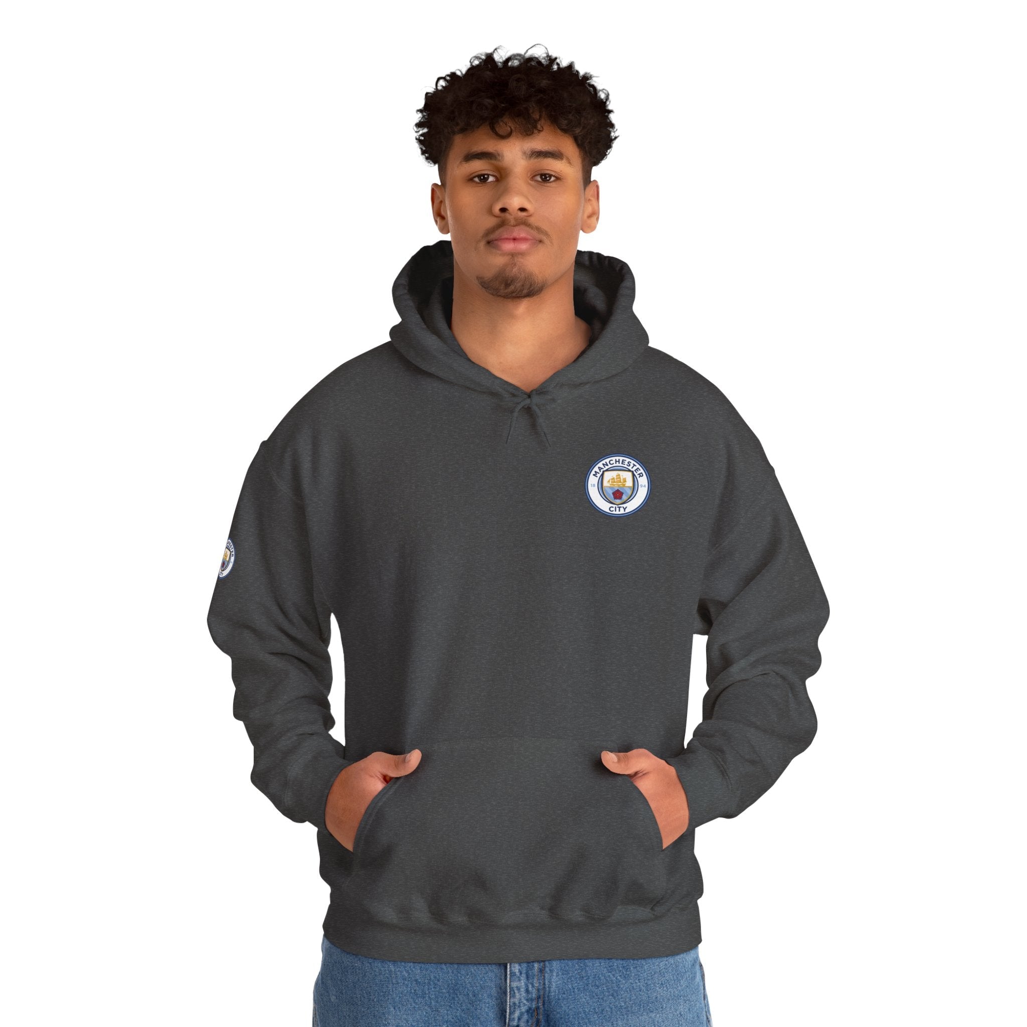 Manchester City Hoodie — Minimal Crest Logo Back Text Pullover - Etna Gift