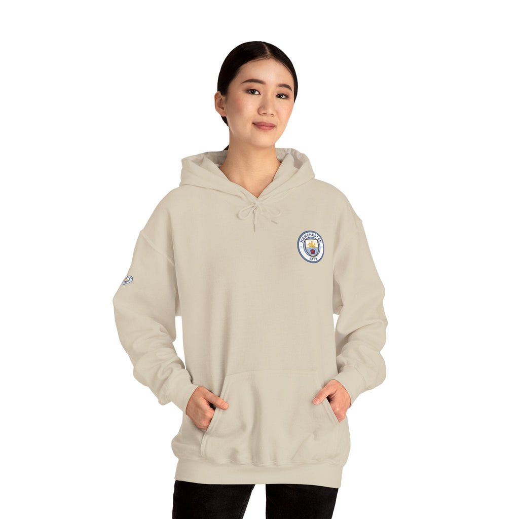 Manchester City Hoodie — Minimal Crest Logo Back Text Pullover - Etna Gift