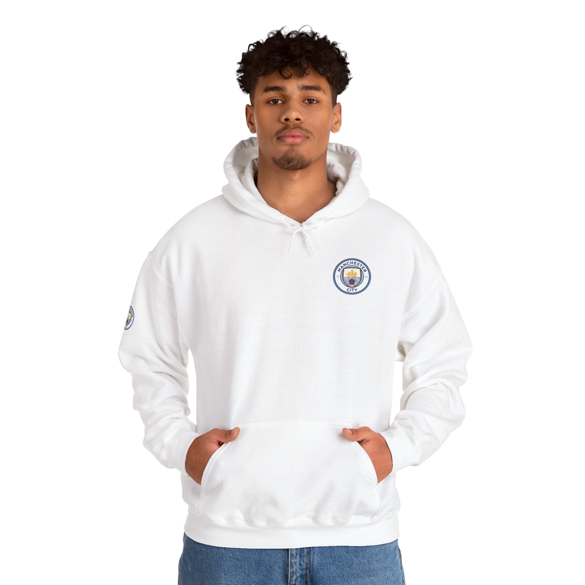 Manchester City Hoodie — Minimal Crest Logo Back Text Pullover - Etna Gift