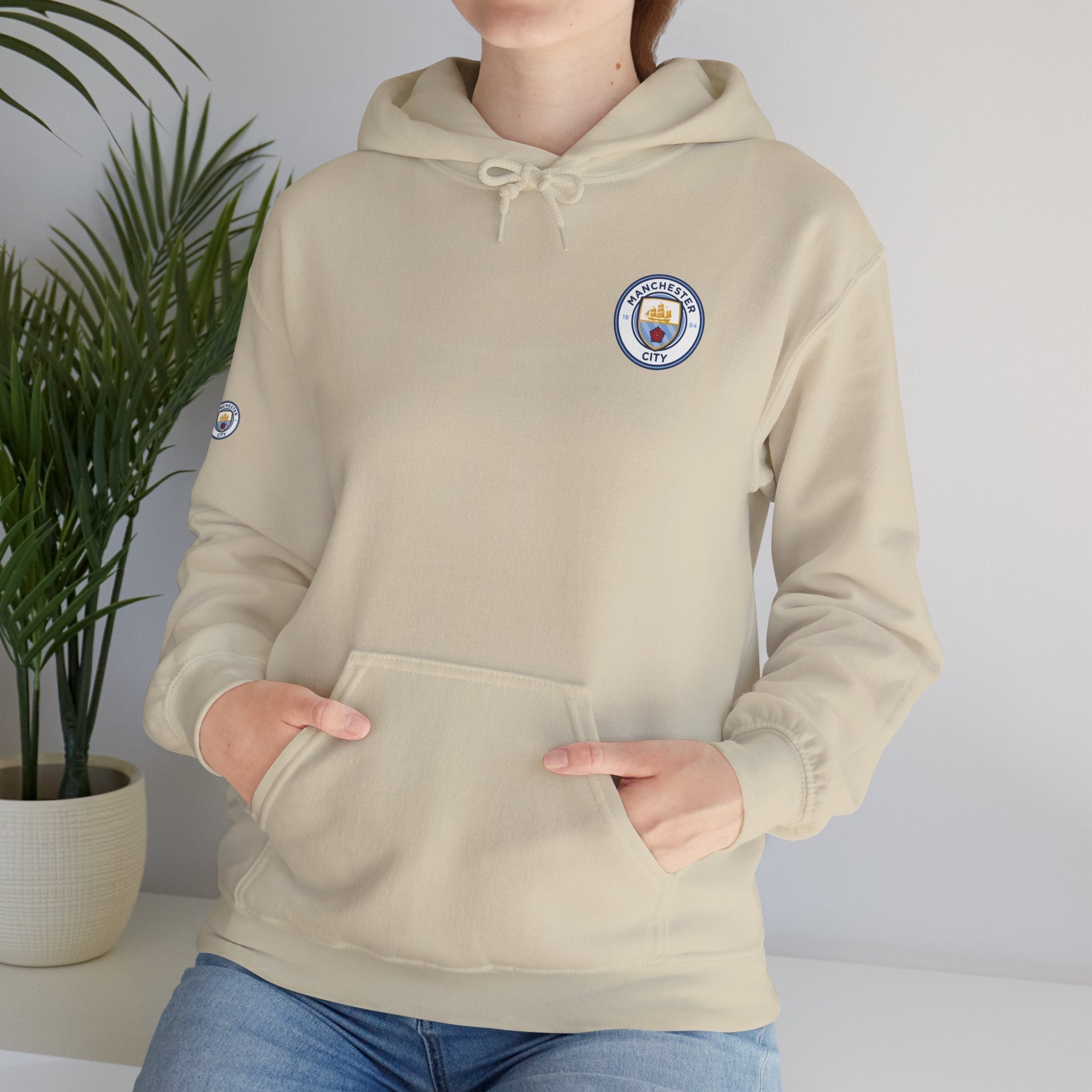Manchester City Hoodie — Minimal Crest Logo Back Text Pullover - Etna Gift