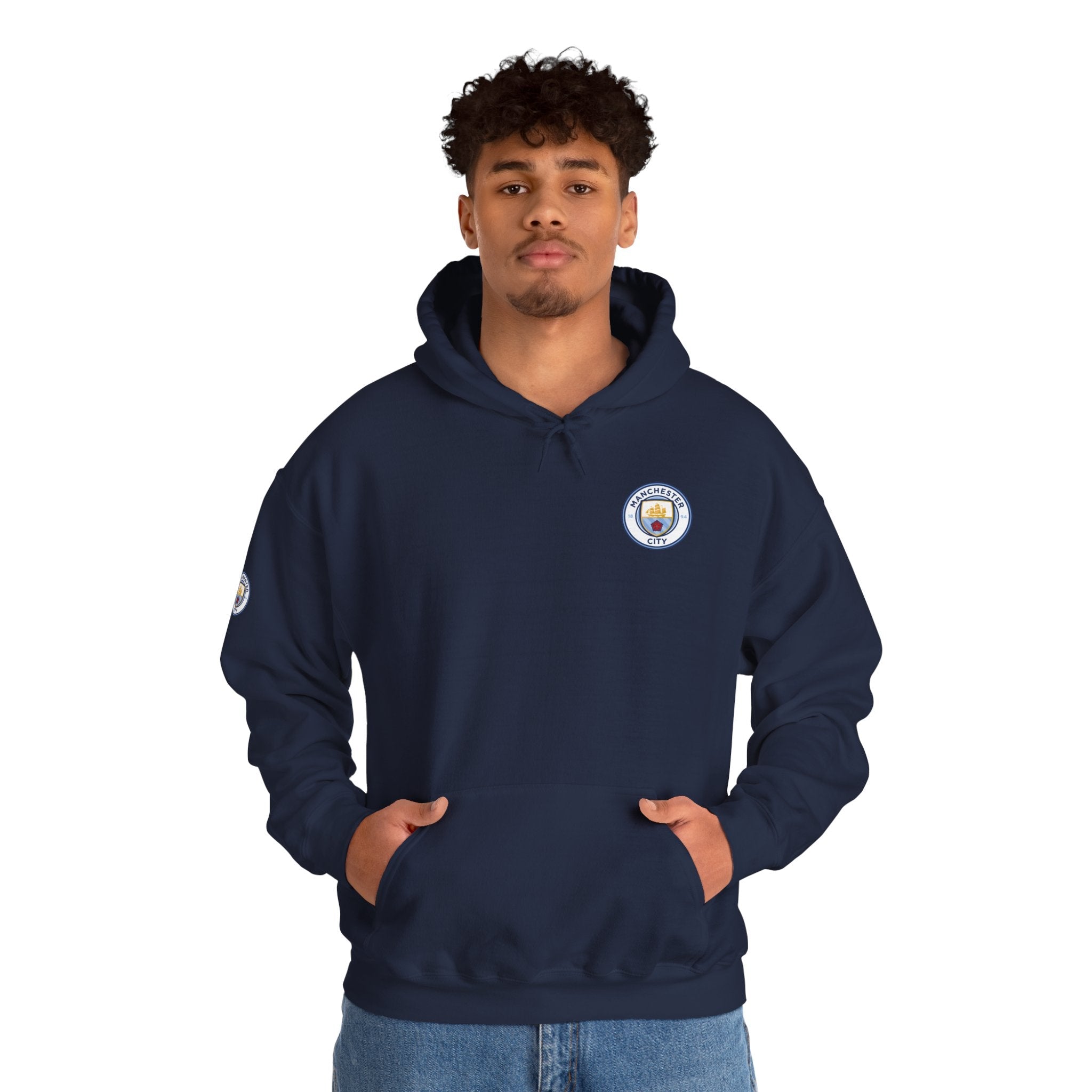 Manchester City Hoodie — Minimal Crest Logo Back Text Pullover - Etna Gift