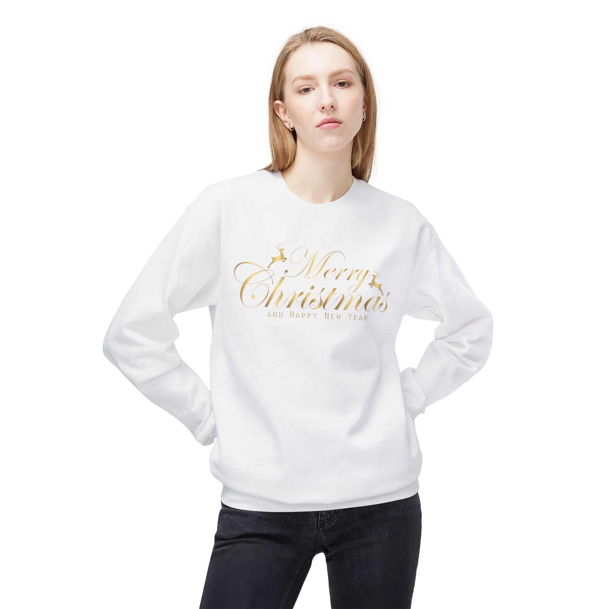 Merry Christmas gold script Sweatshirt Holiday Noel glitter lettering - Etna Gift