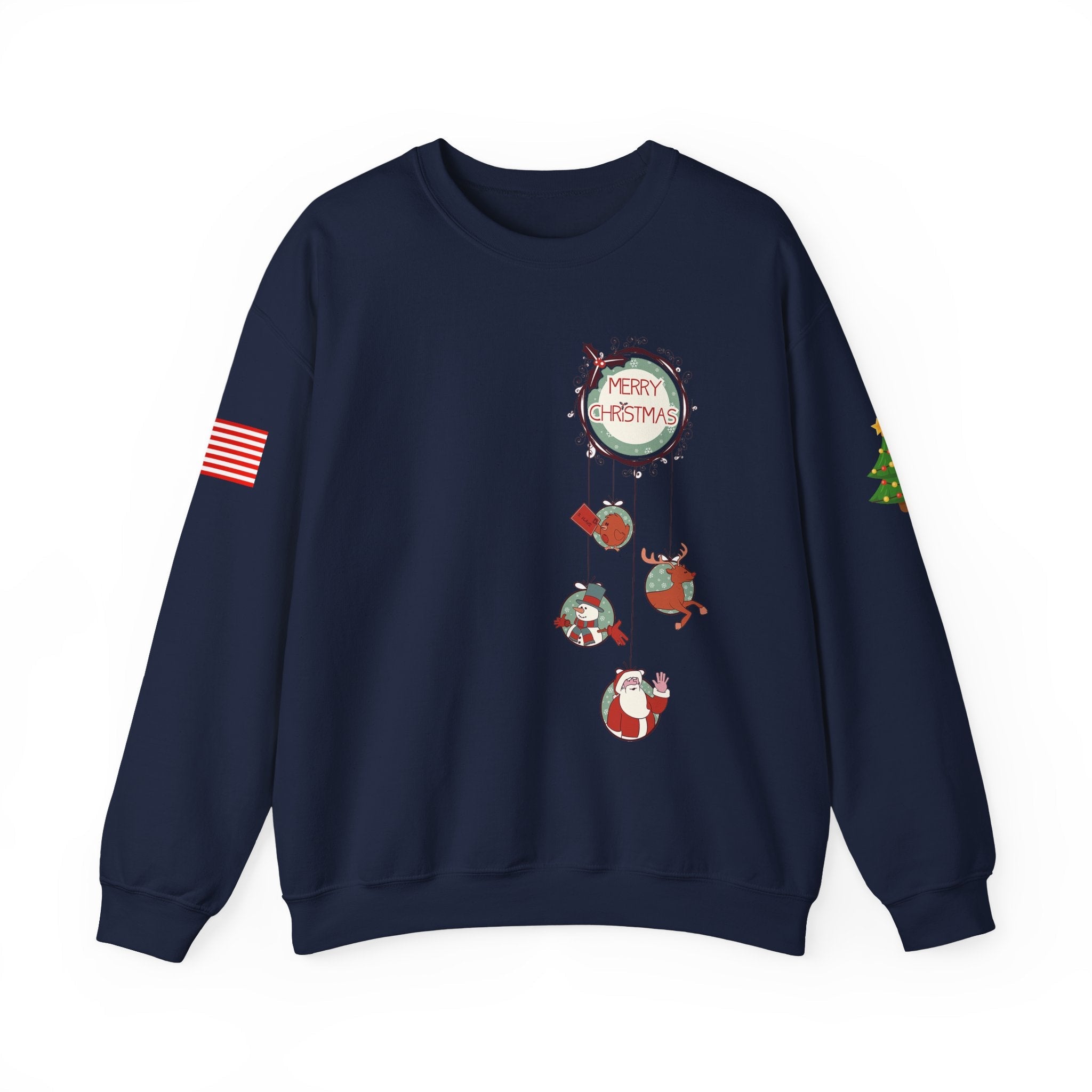Merry Christmas Hanging Ornaments Sweatshirt Santa Reindeer Wreath Holiday - Etna Gift
