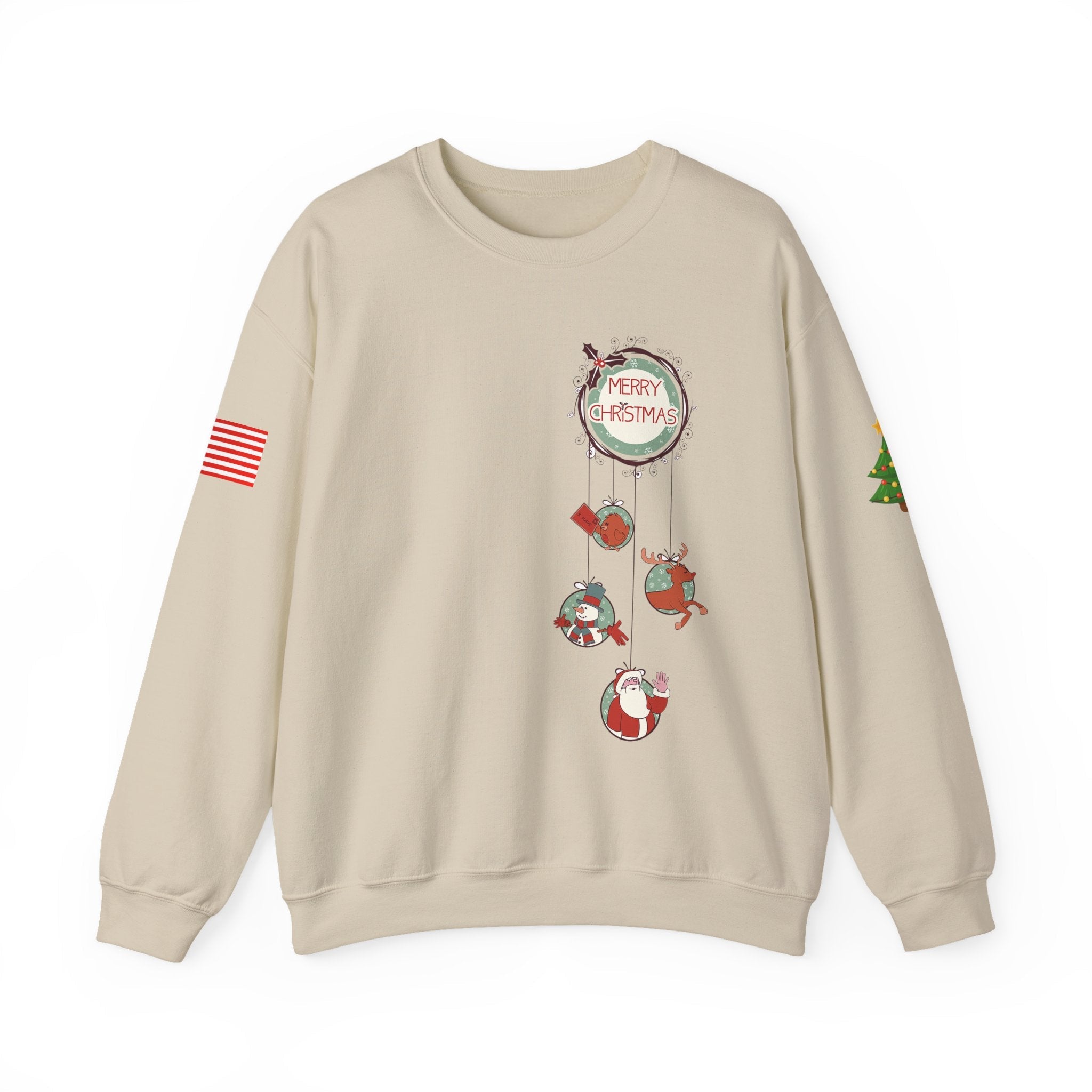 Merry Christmas Hanging Ornaments Sweatshirt Santa Reindeer Wreath Holiday - Etna Gift