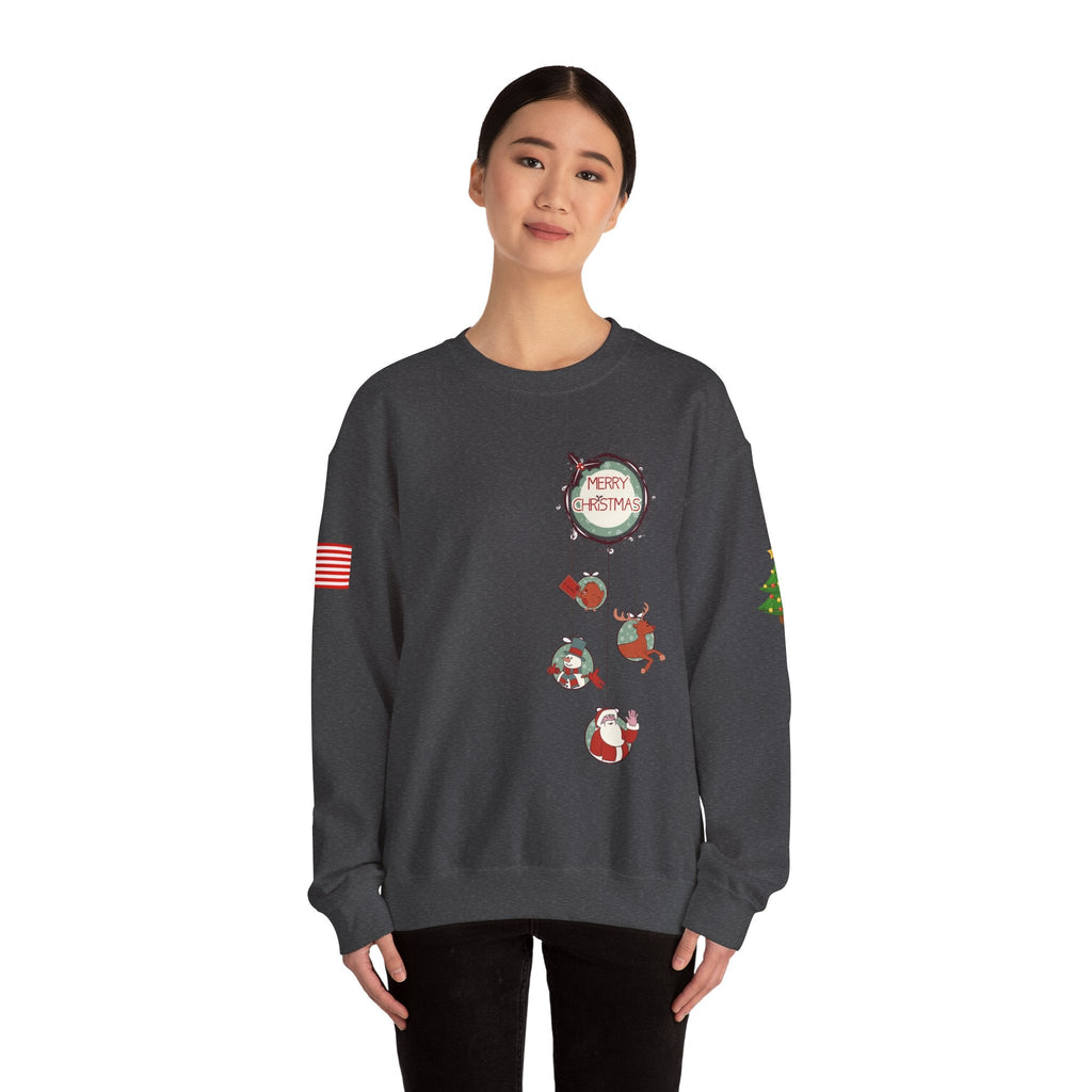 Merry Christmas Hanging Ornaments Sweatshirt Santa Reindeer Wreath Holiday - Etna Gift