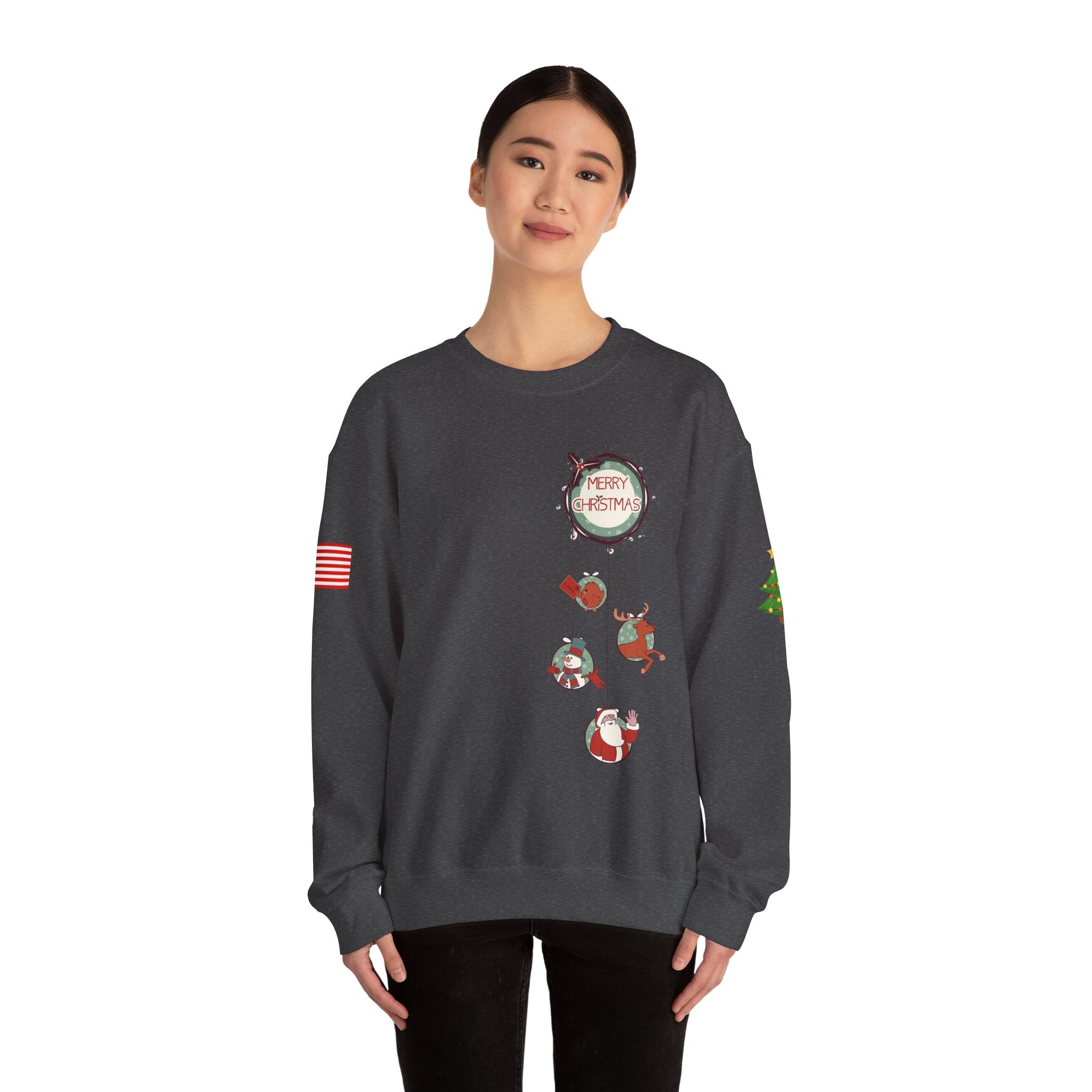 Merry Christmas Hanging Ornaments Sweatshirt Santa Reindeer Wreath Holiday - Etna Gift