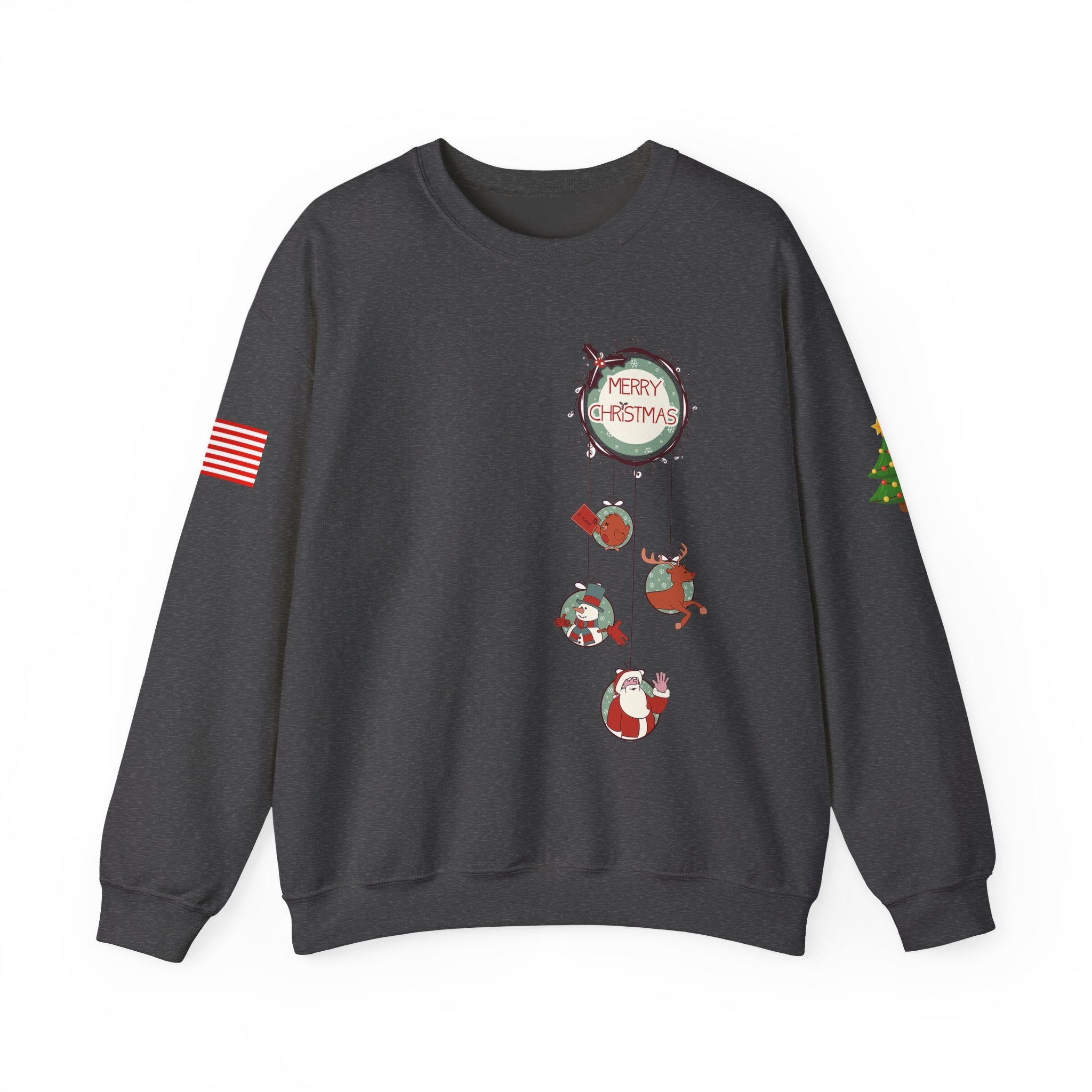 Merry Christmas Hanging Ornaments Sweatshirt Santa Reindeer Wreath Holiday - Etna Gift