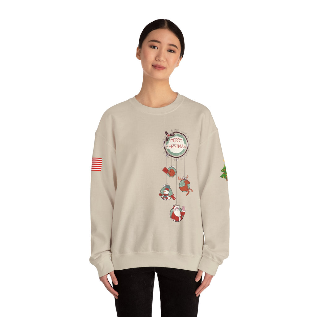 Merry Christmas Hanging Ornaments Sweatshirt Santa Reindeer Wreath Holiday - Etna Gift