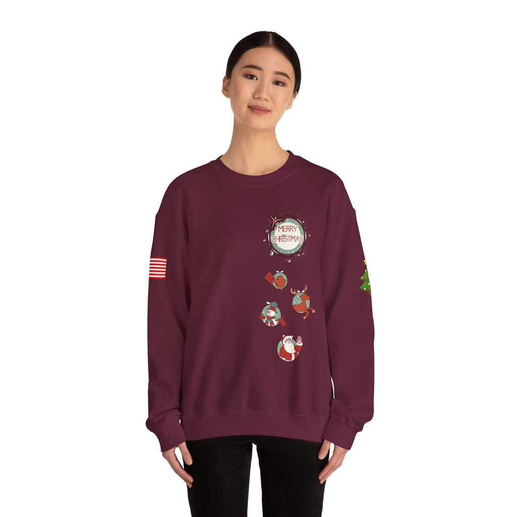 Merry Christmas Hanging Ornaments Sweatshirt Santa Reindeer Wreath Holiday - Etna Gift