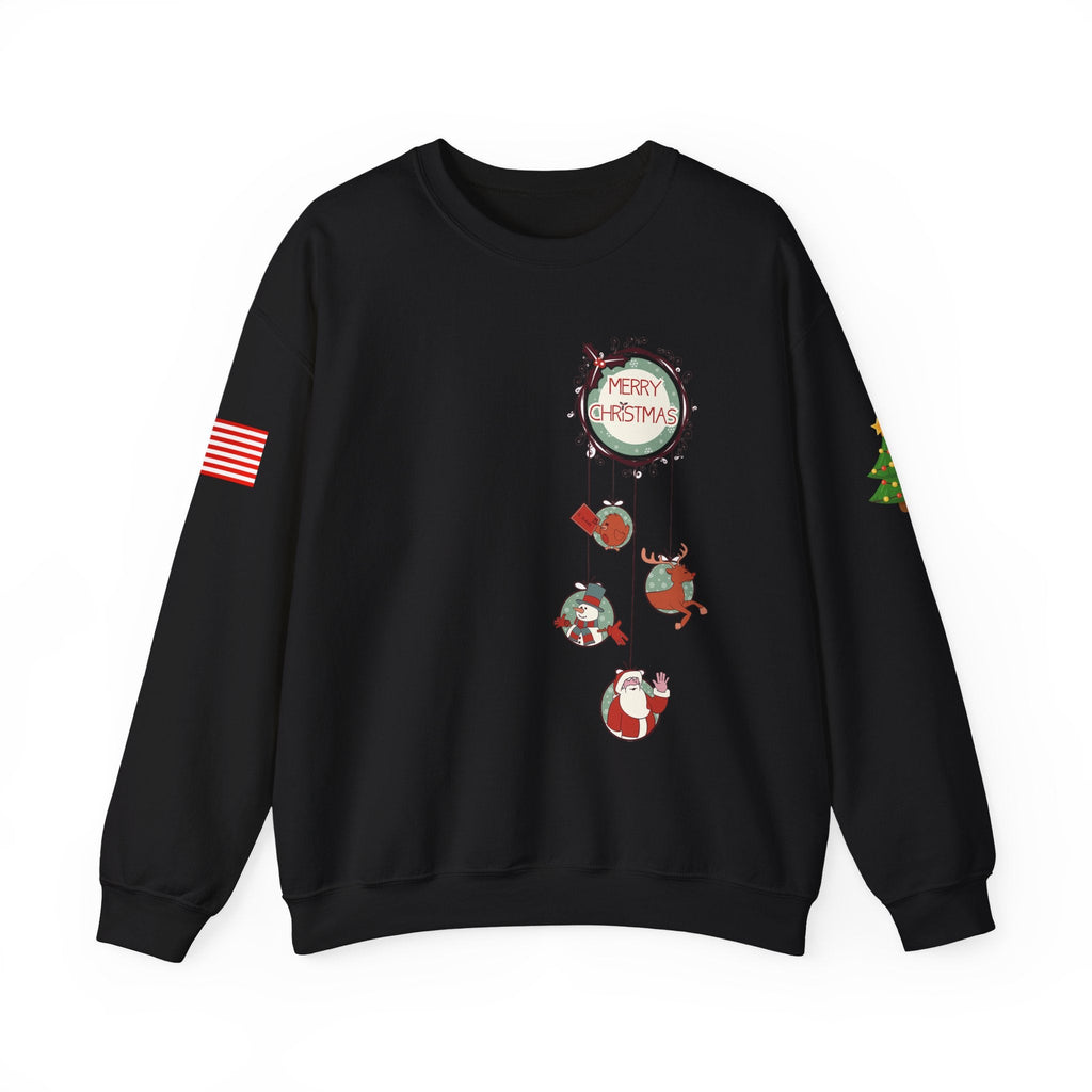 Merry Christmas Hanging Ornaments Sweatshirt Santa Reindeer Wreath Holiday - Etna Gift