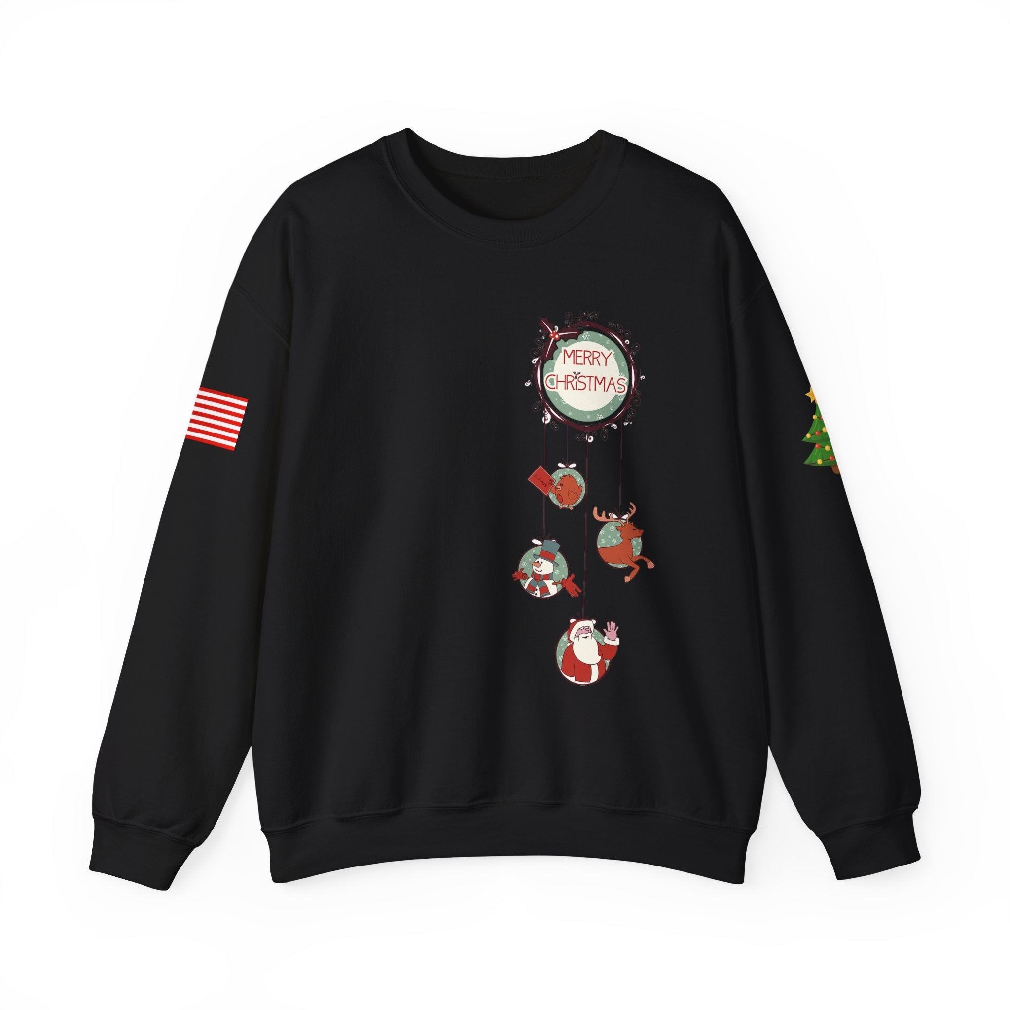 Merry Christmas Hanging Ornaments Sweatshirt Santa Reindeer Wreath Holiday - Etna Gift
