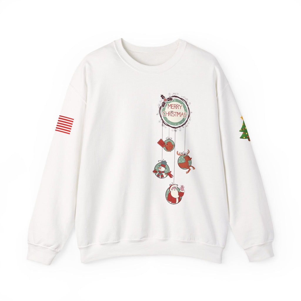 Merry Christmas Hanging Ornaments Sweatshirt Santa Reindeer Wreath Holiday - Etna Gift