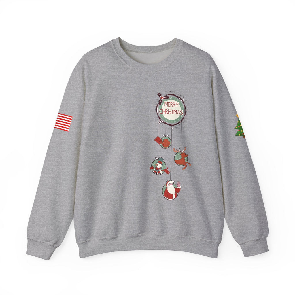 Merry Christmas Hanging Ornaments Sweatshirt Santa Reindeer Wreath Holiday - Etna Gift