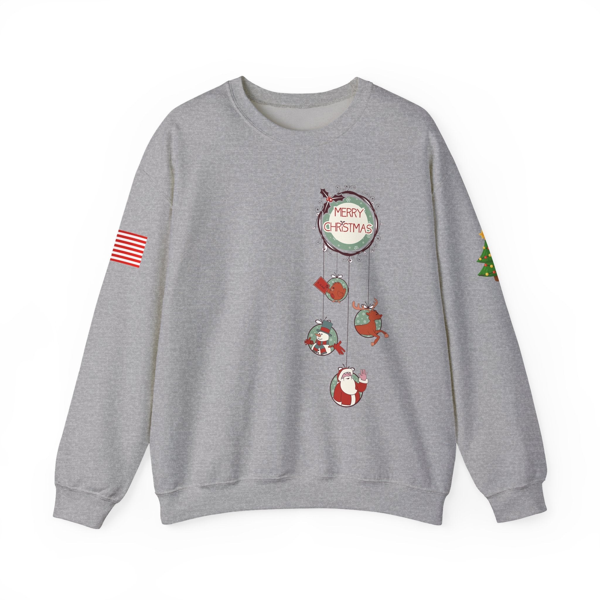 Merry Christmas Hanging Ornaments Sweatshirt Santa Reindeer Wreath Holiday - Etna Gift