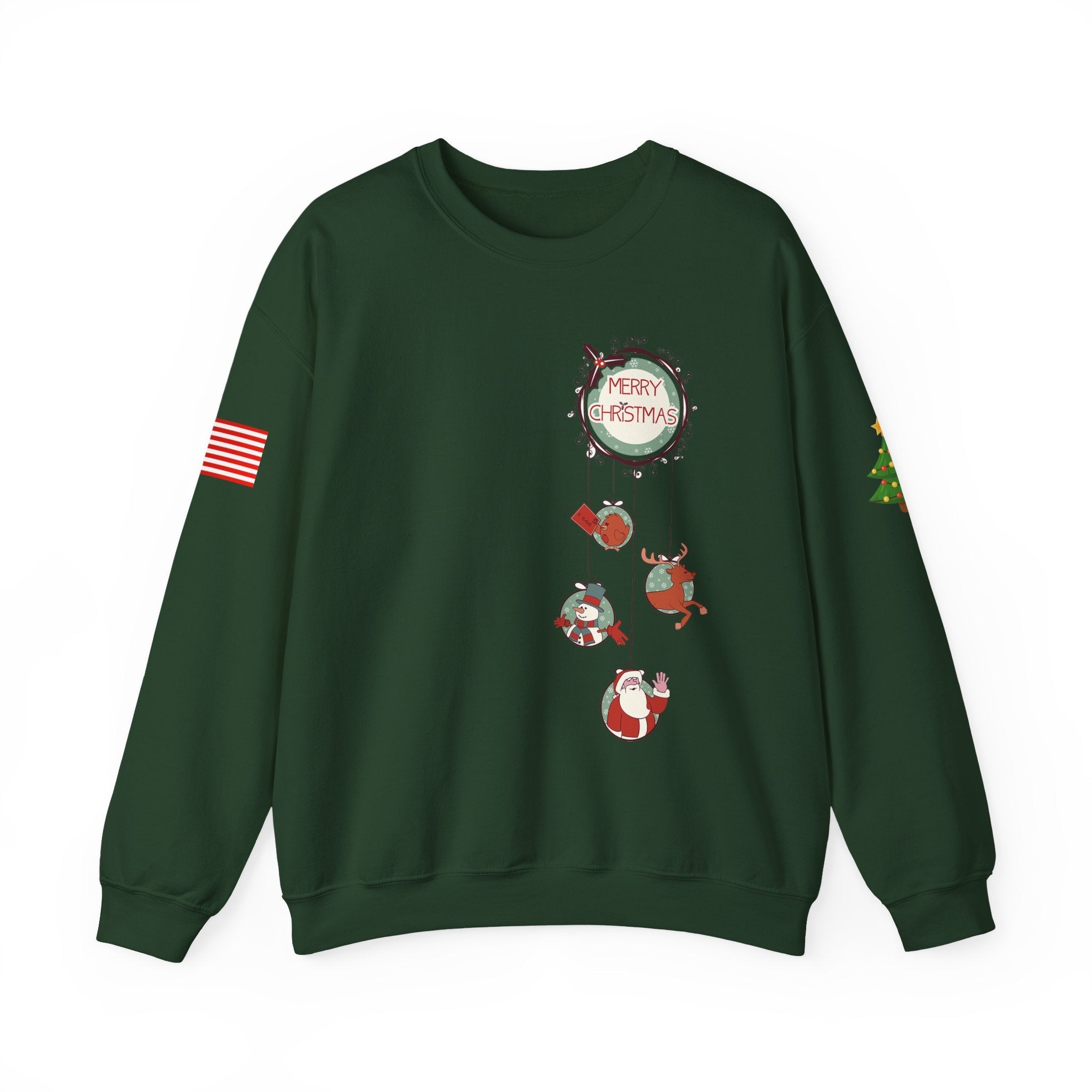 Merry Christmas Hanging Ornaments Sweatshirt Santa Reindeer Wreath Holiday - Etna Gift