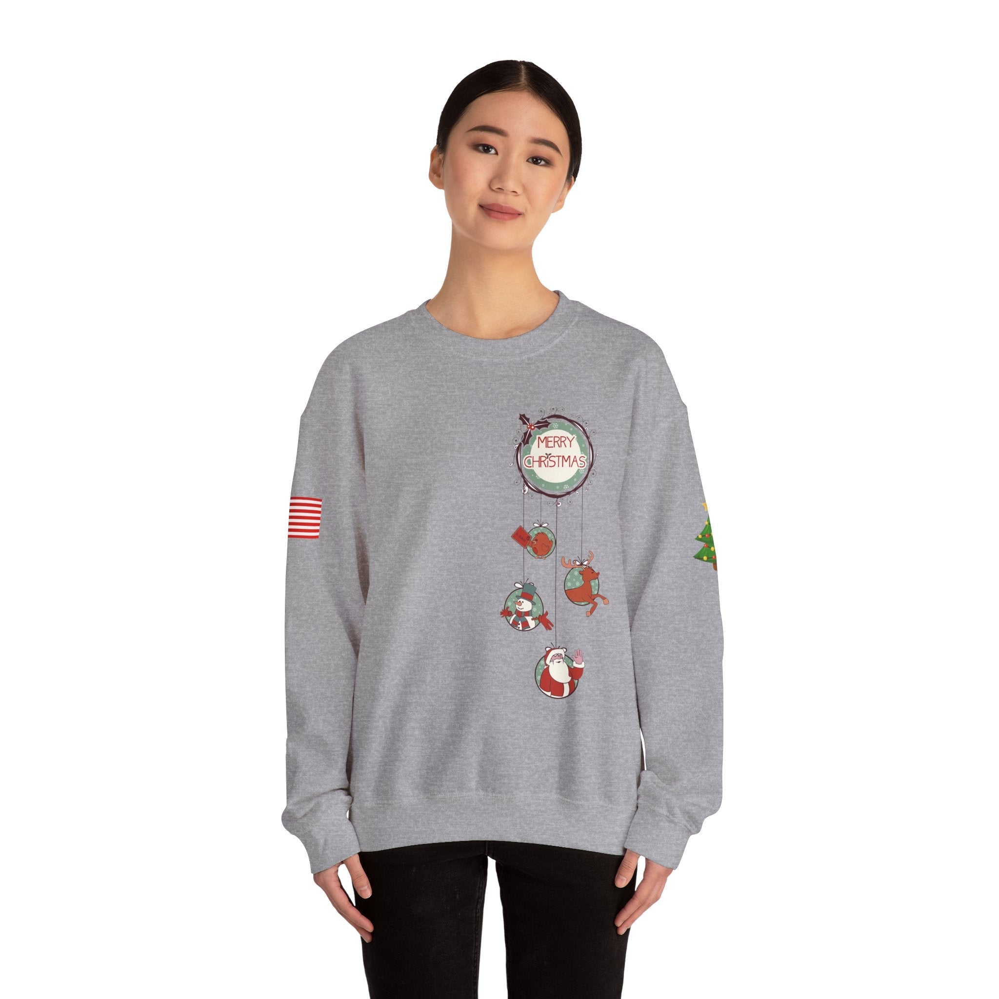 Merry Christmas Hanging Ornaments Sweatshirt Santa Reindeer Wreath Holiday - Etna Gift