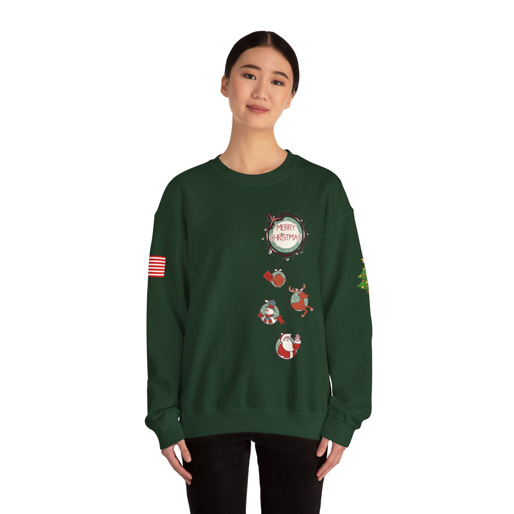 Merry Christmas Hanging Ornaments Sweatshirt Santa Reindeer Wreath Holiday - Etna Gift