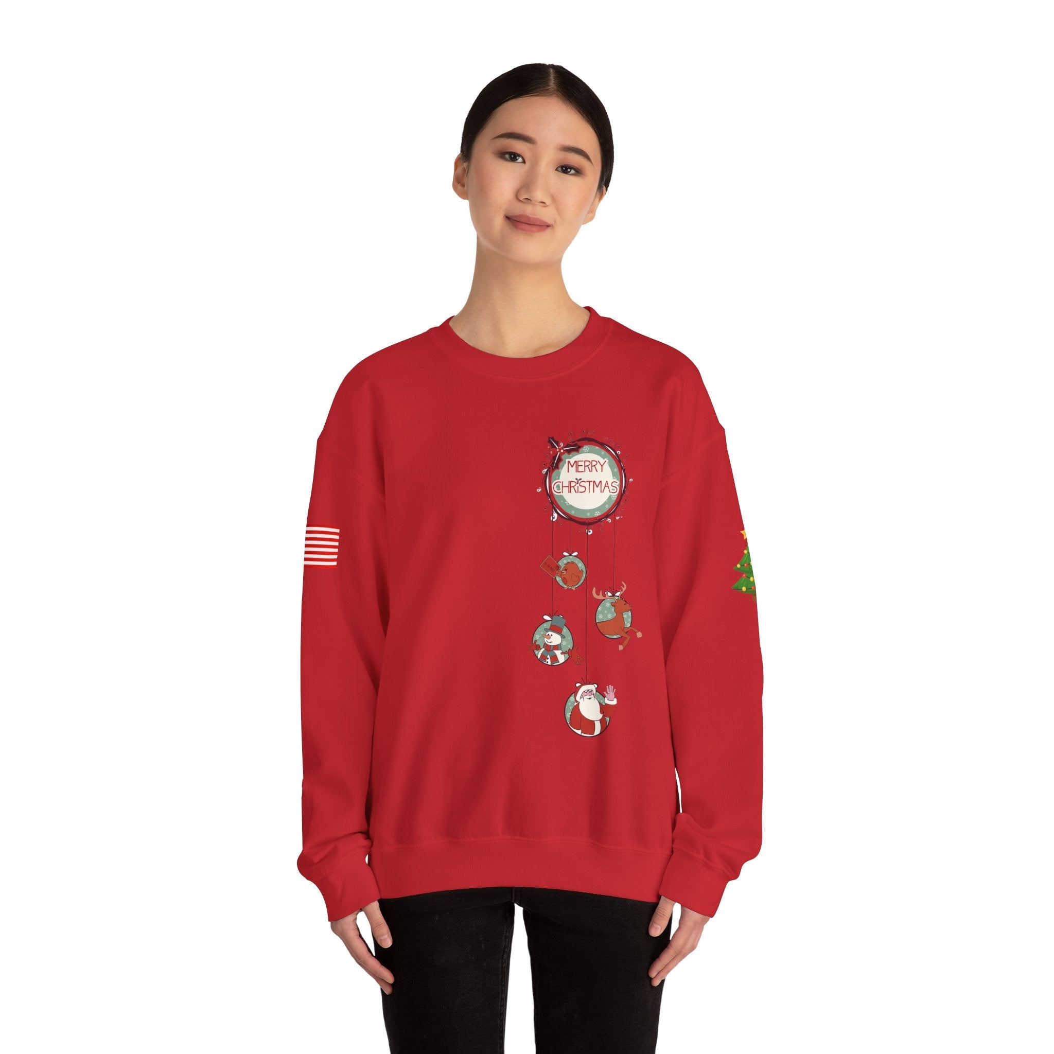 Merry Christmas Hanging Ornaments Sweatshirt Santa Reindeer Wreath Holiday - Etna Gift