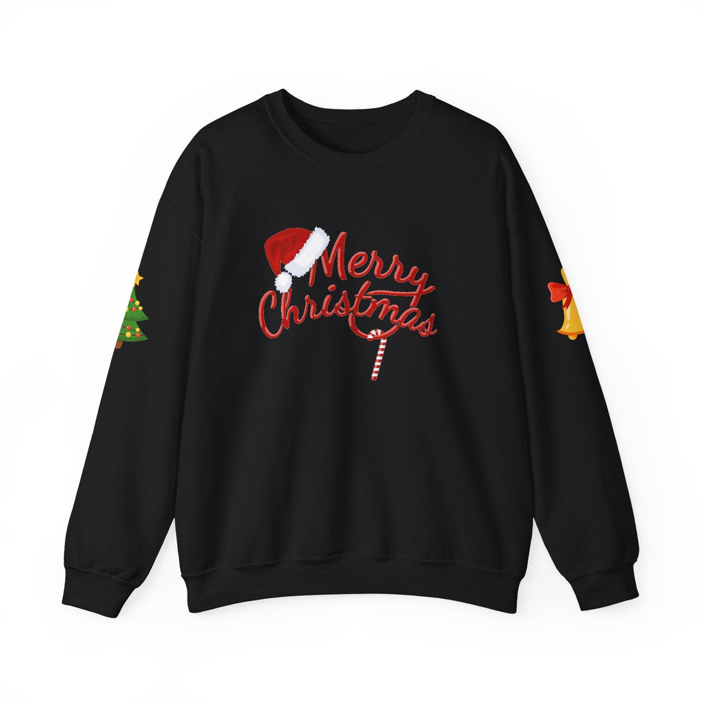 Merry Christmas script candy cane Sweatshirt | Christmas tree sleeve design - Etna Gift