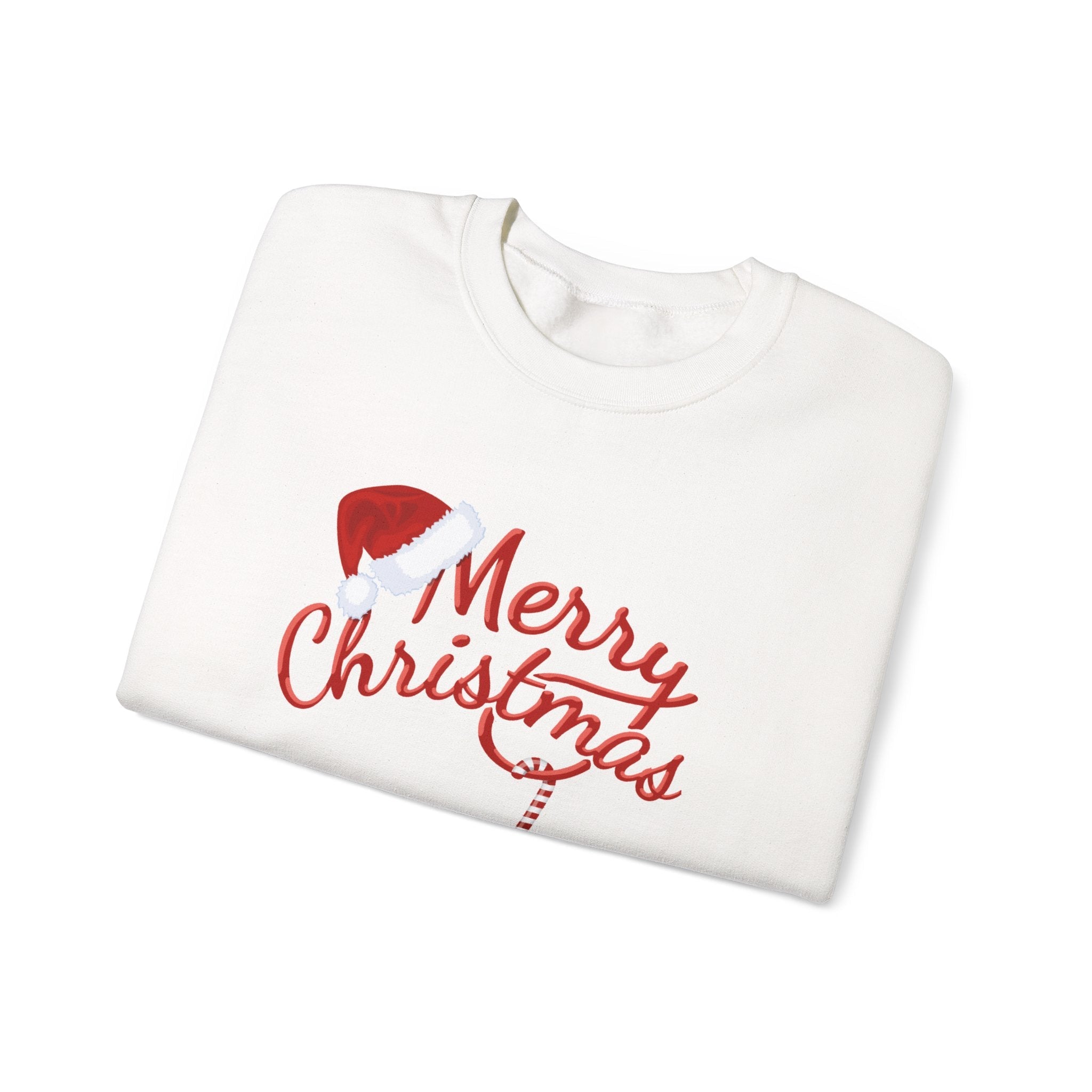 Merry Christmas script candy cane Sweatshirt | Christmas tree sleeve design - Etna Gift