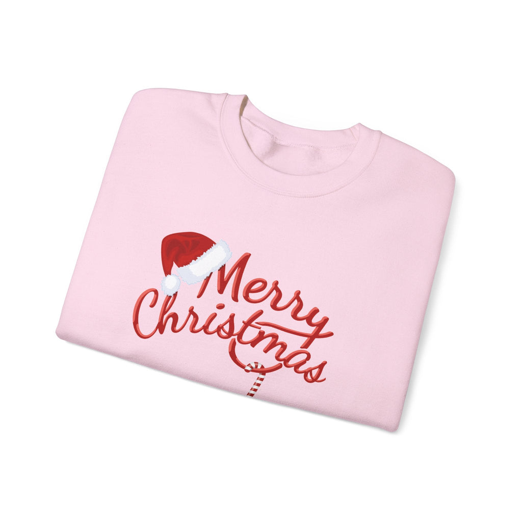Merry Christmas script candy cane Sweatshirt | Christmas tree sleeve design - Etna Gift