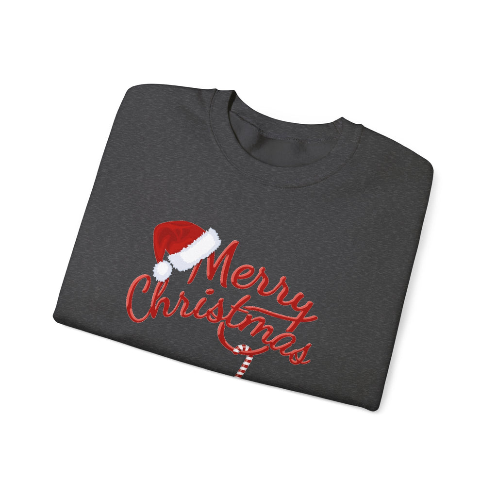 Merry Christmas script candy cane Sweatshirt | Christmas tree sleeve design - Etna Gift