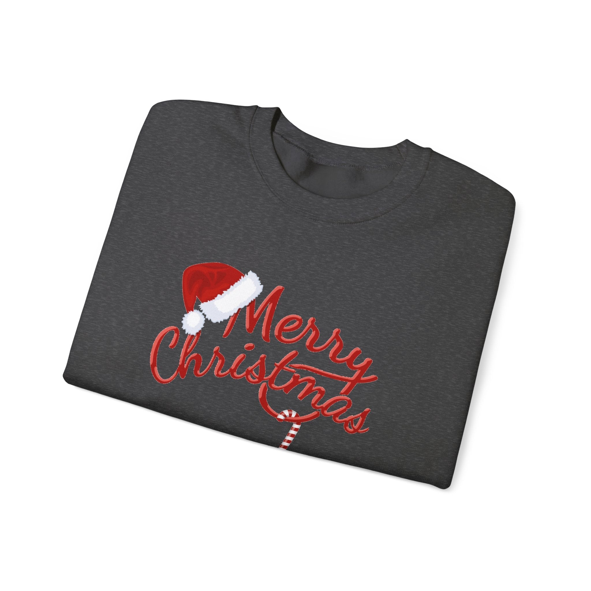 Merry Christmas script candy cane Sweatshirt | Christmas tree sleeve design - Etna Gift
