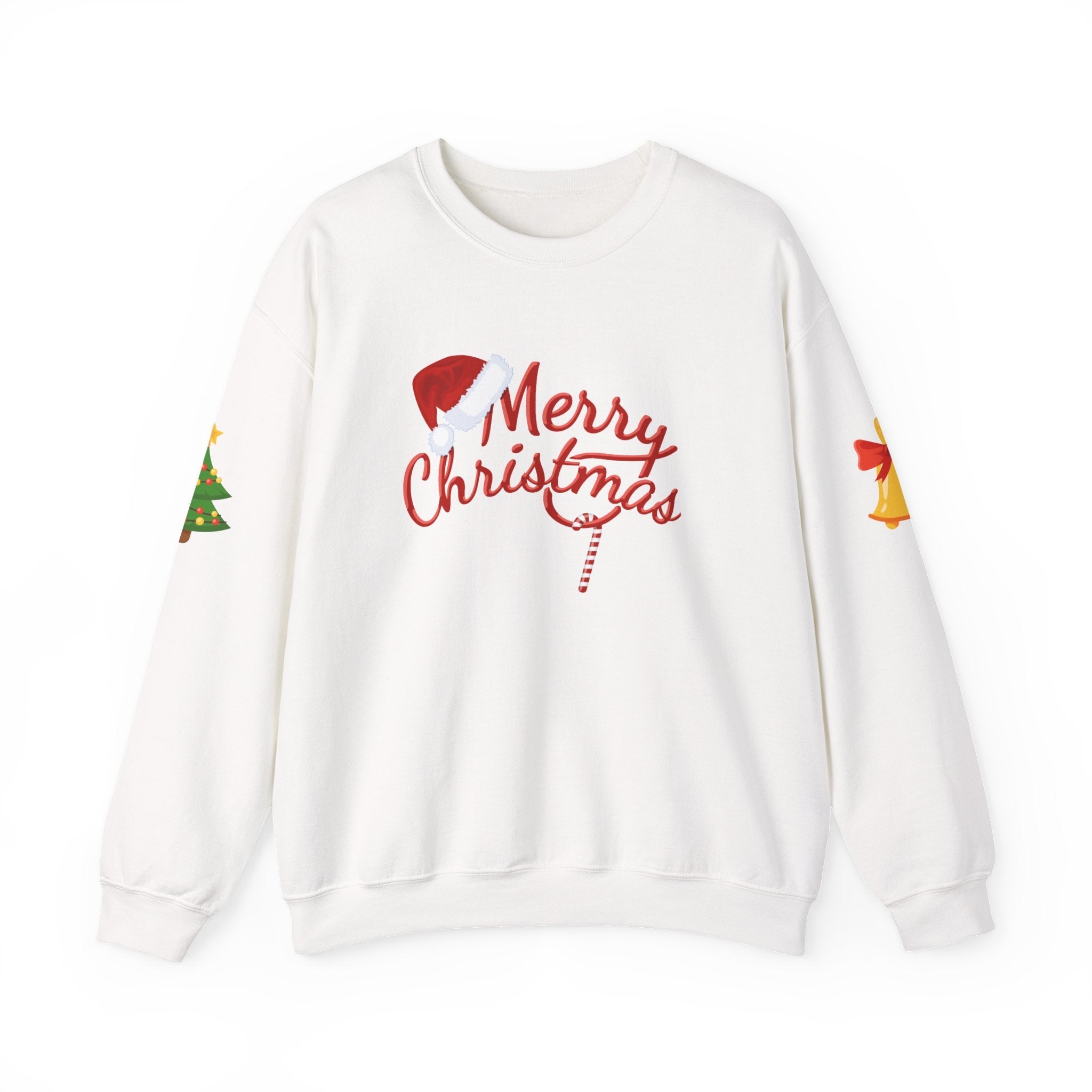 Merry Christmas script candy cane Sweatshirt | Christmas tree sleeve design - Etna Gift