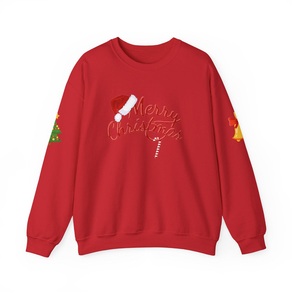 Merry Christmas script candy cane Sweatshirt | Christmas tree sleeve design - Etna Gift