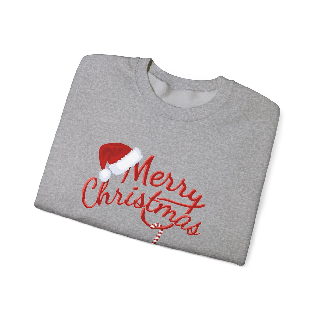 Merry Christmas script candy cane Sweatshirt | Christmas tree sleeve design - Etna Gift