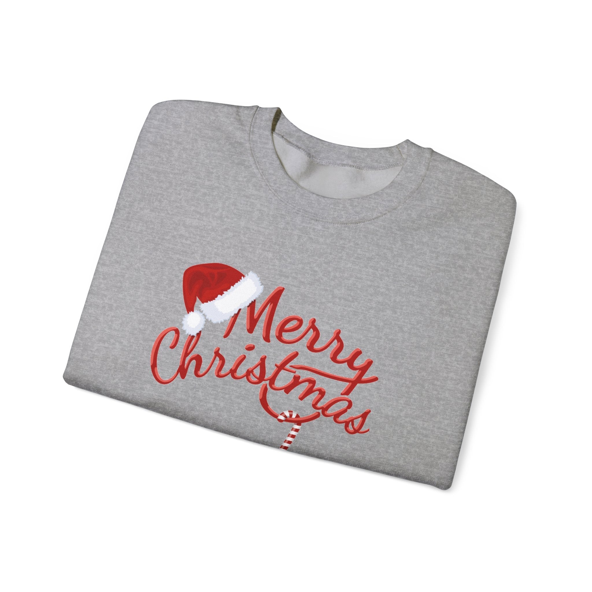 Merry Christmas script candy cane Sweatshirt | Christmas tree sleeve design - Etna Gift