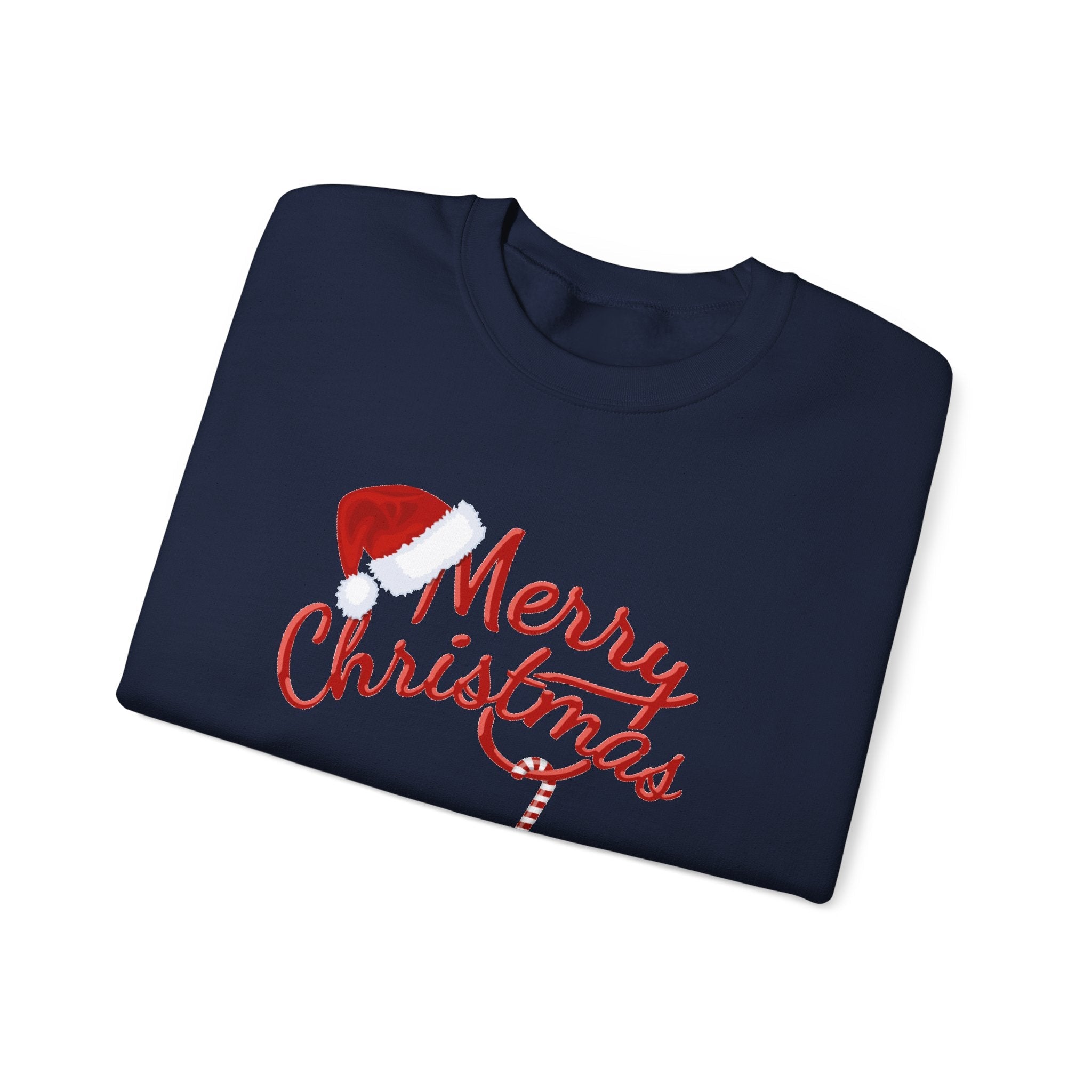 Merry Christmas script candy cane Sweatshirt | Christmas tree sleeve design - Etna Gift