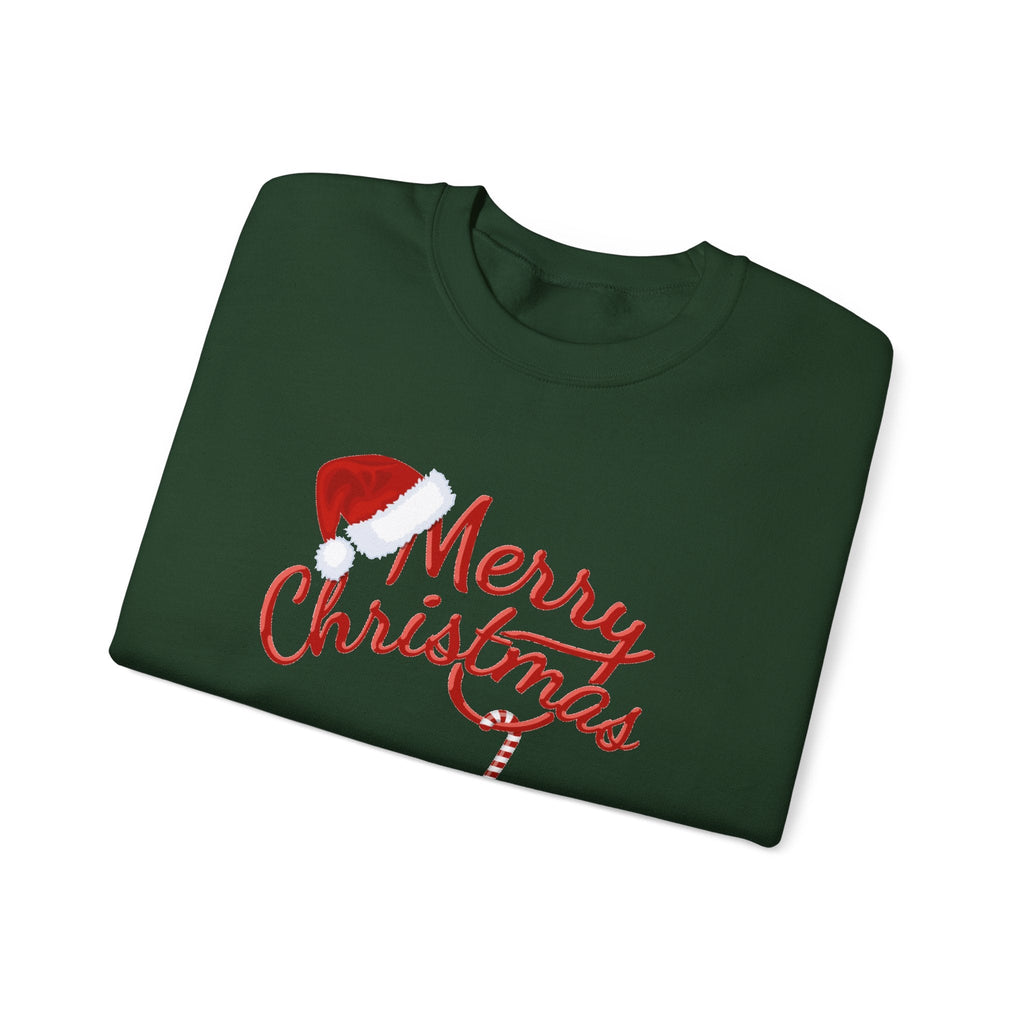 Merry Christmas script candy cane Sweatshirt | Christmas tree sleeve design - Etna Gift